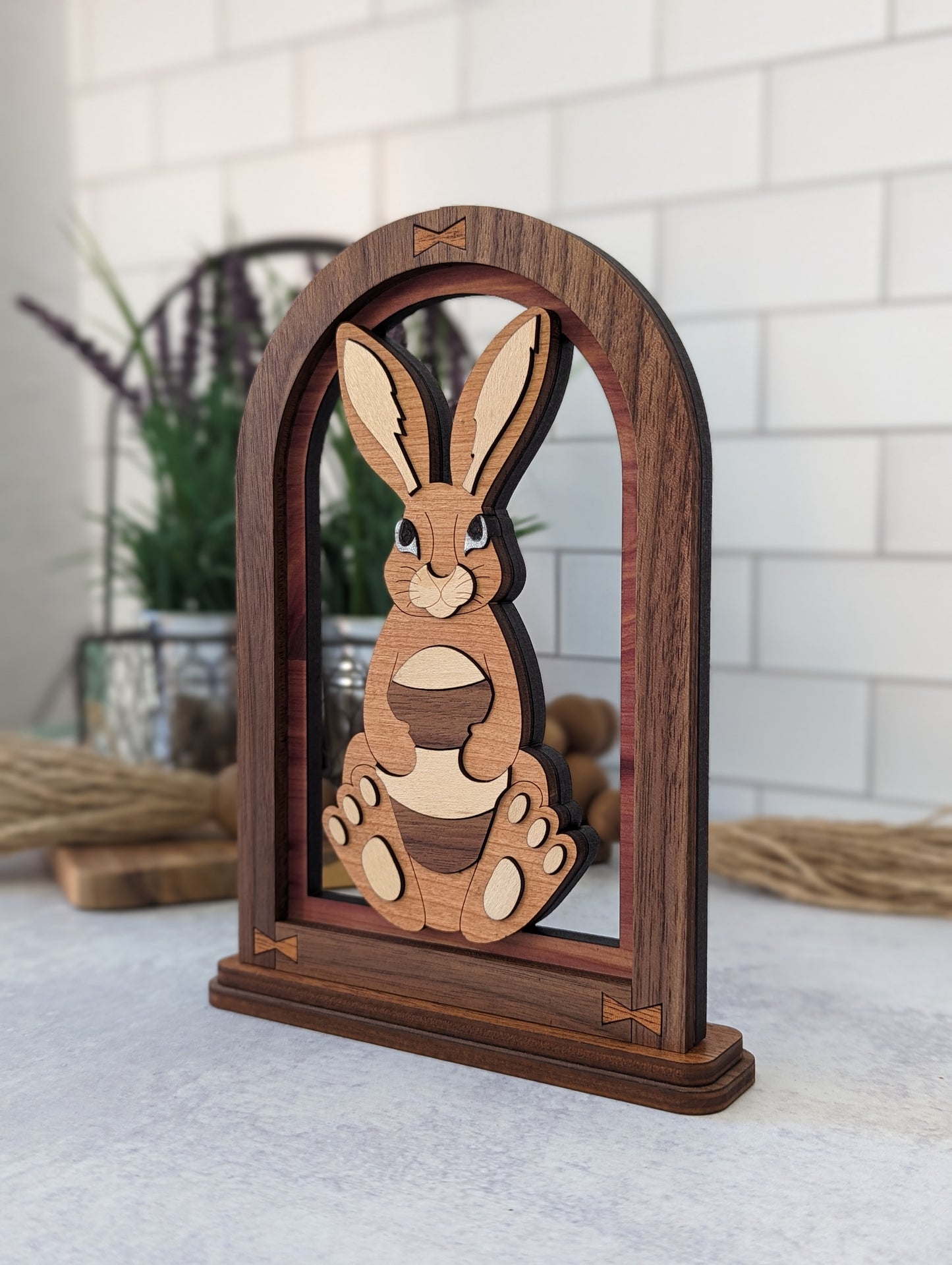 Handcrafted wooden Easter Arch shelf decor - Bunny, Chick, Cross, Lamb