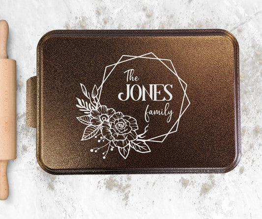 Floral Frame Family Name | Personalized aluminum cake pan