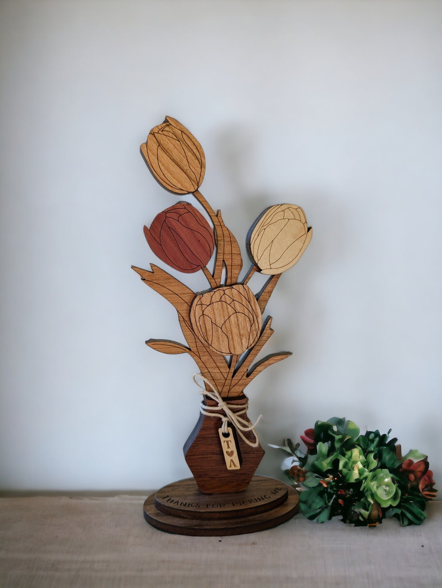 Everlasting Blooms: Handcrafted wooden tulip floral bouquet for gift giving