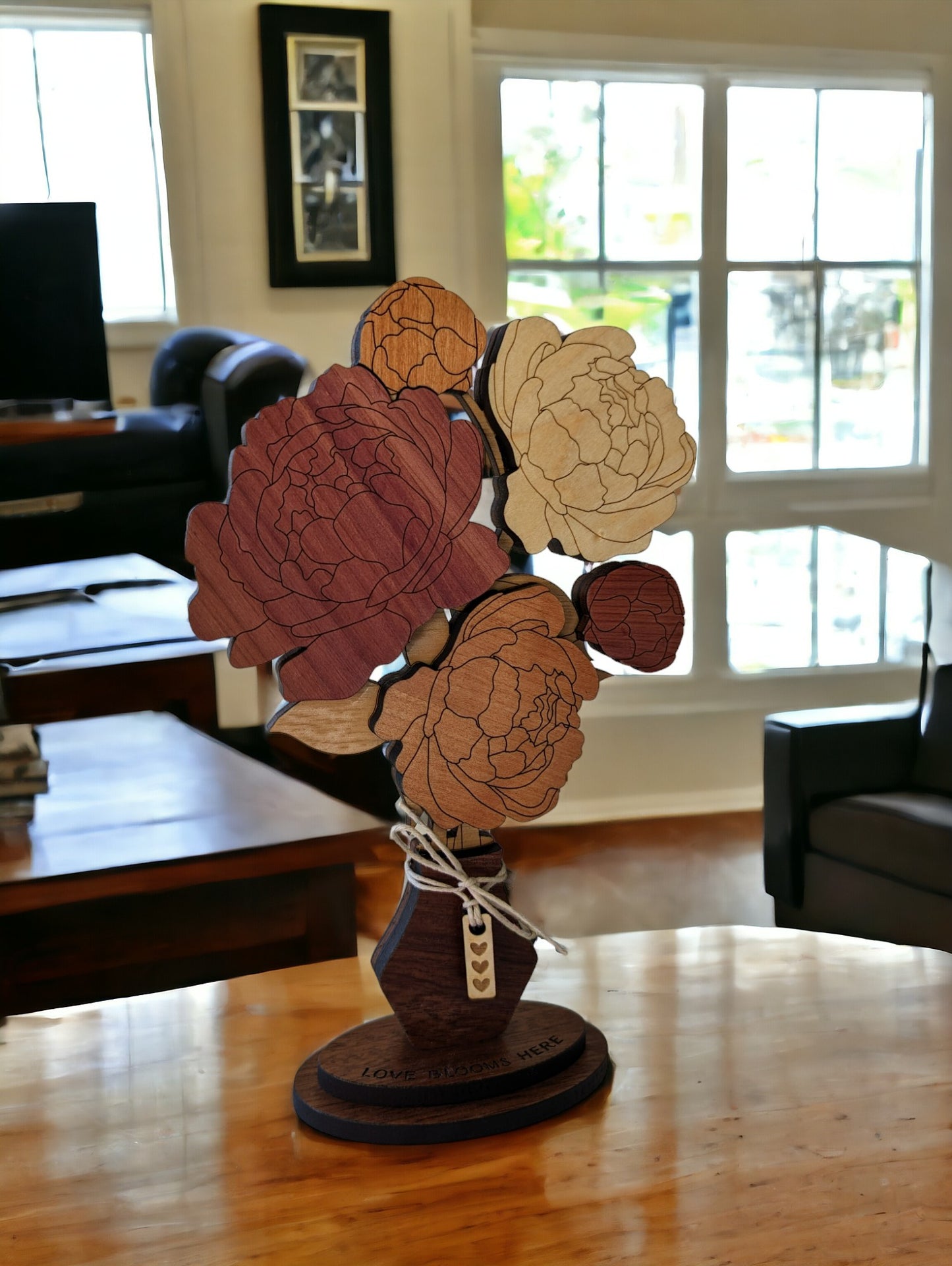 Everlasting Blooms: Handcrafted wooden peony floral bouquets for gift giving