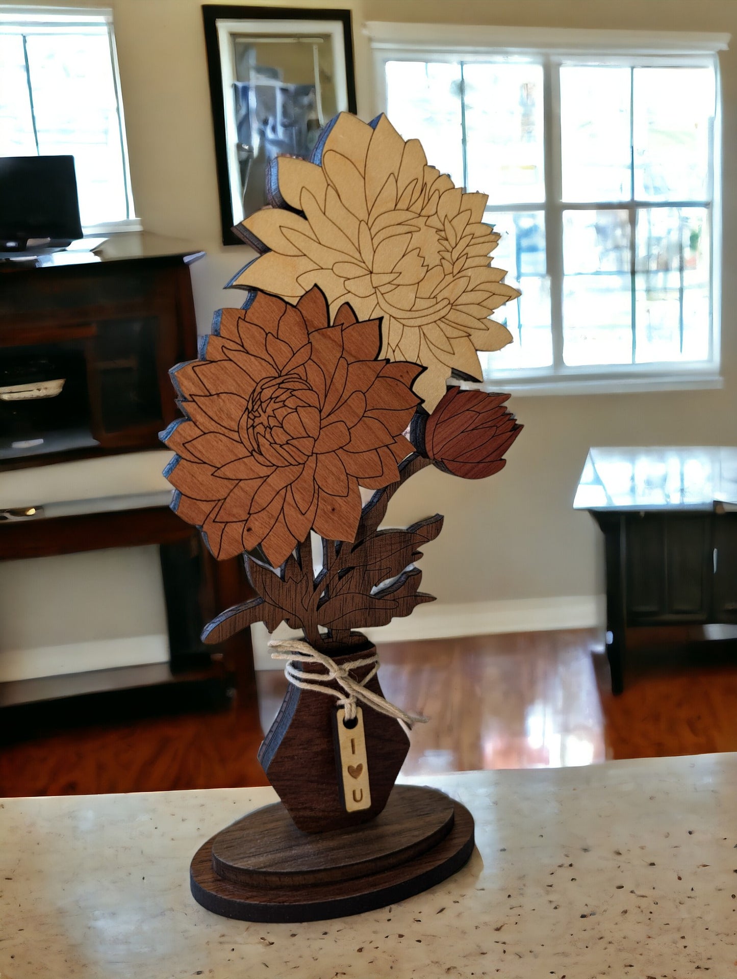 Everlasting Blooms: Handcrafted wooden dahlia floral bouquets for gift giving