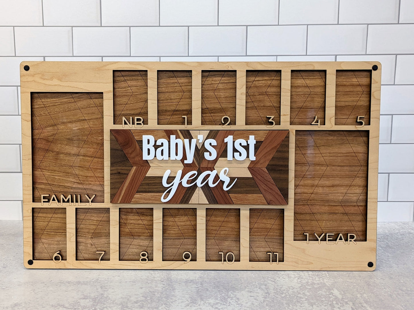 Baby's 1st Year wooden picture frame with mosaic inlay