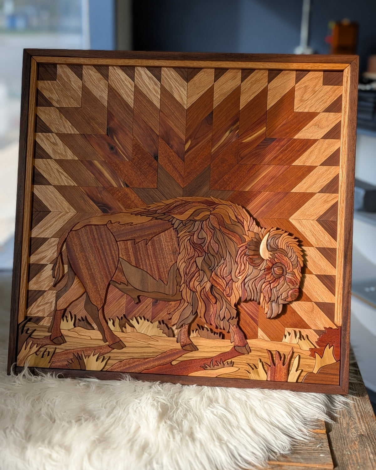 Bison Wood Mosaic Wall Art
