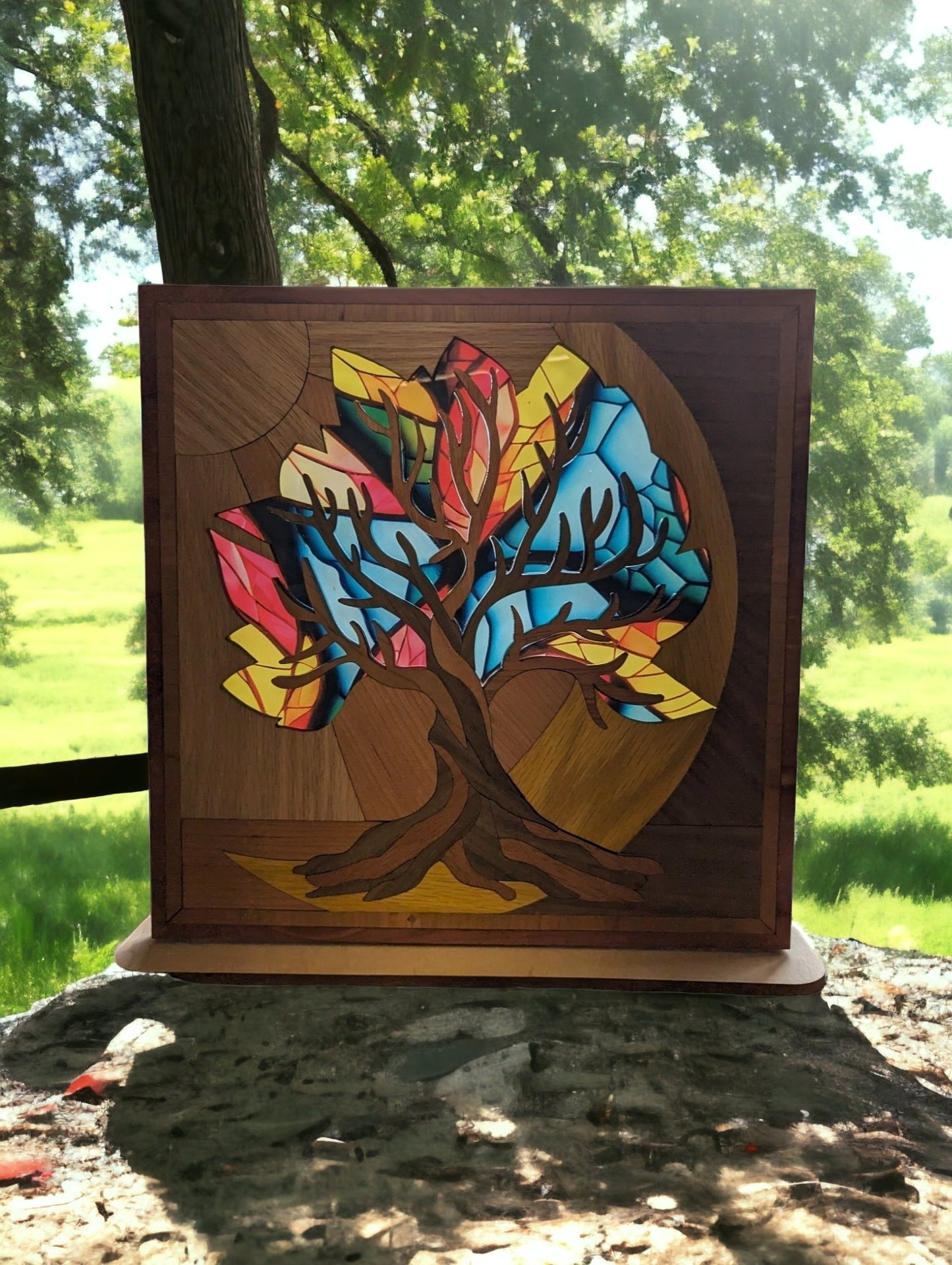 Tree of Life Shelf Sitter w/ Stained Glass Leaves