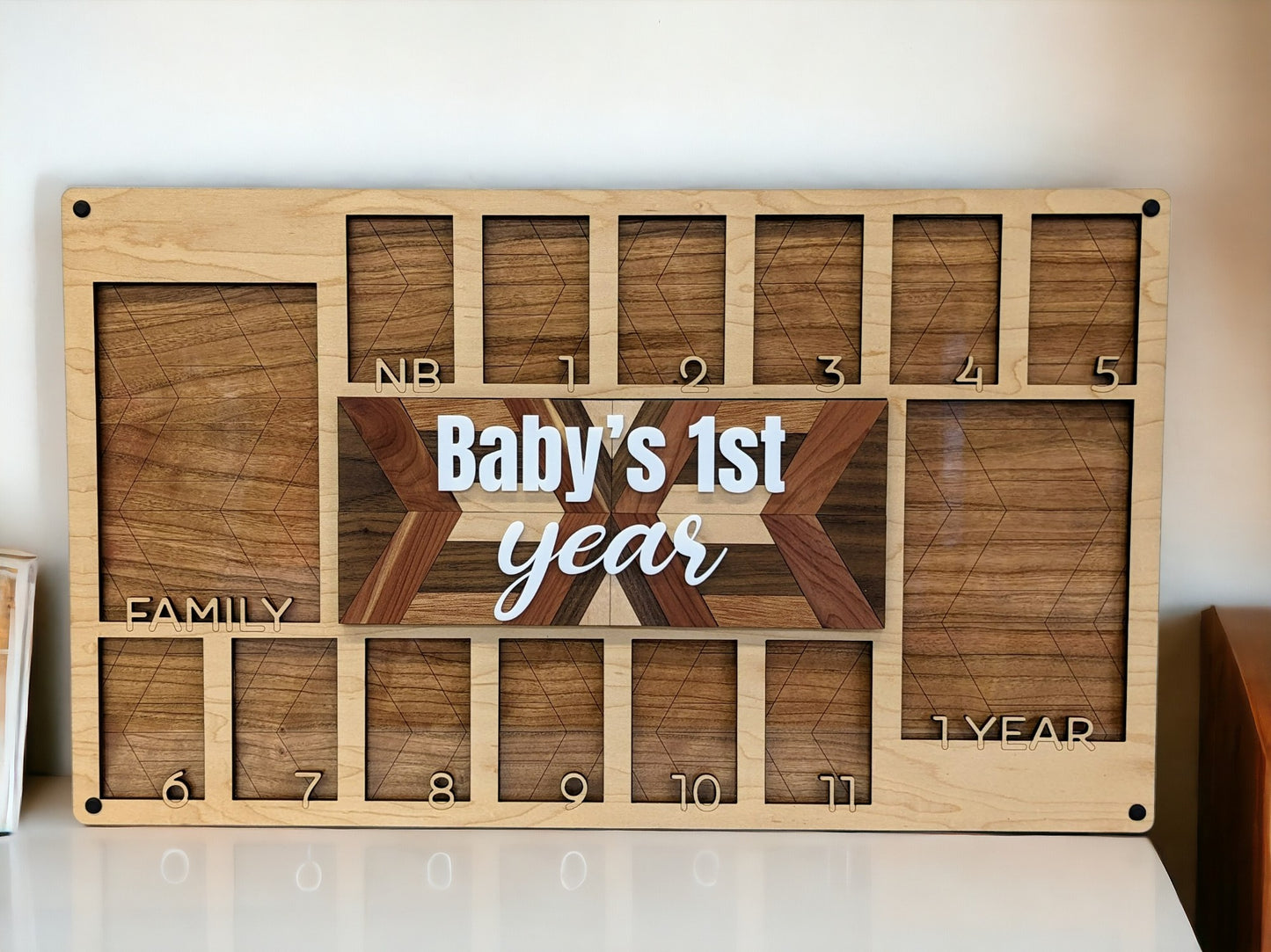 Baby's 1st Year wooden picture frame with mosaic inlay