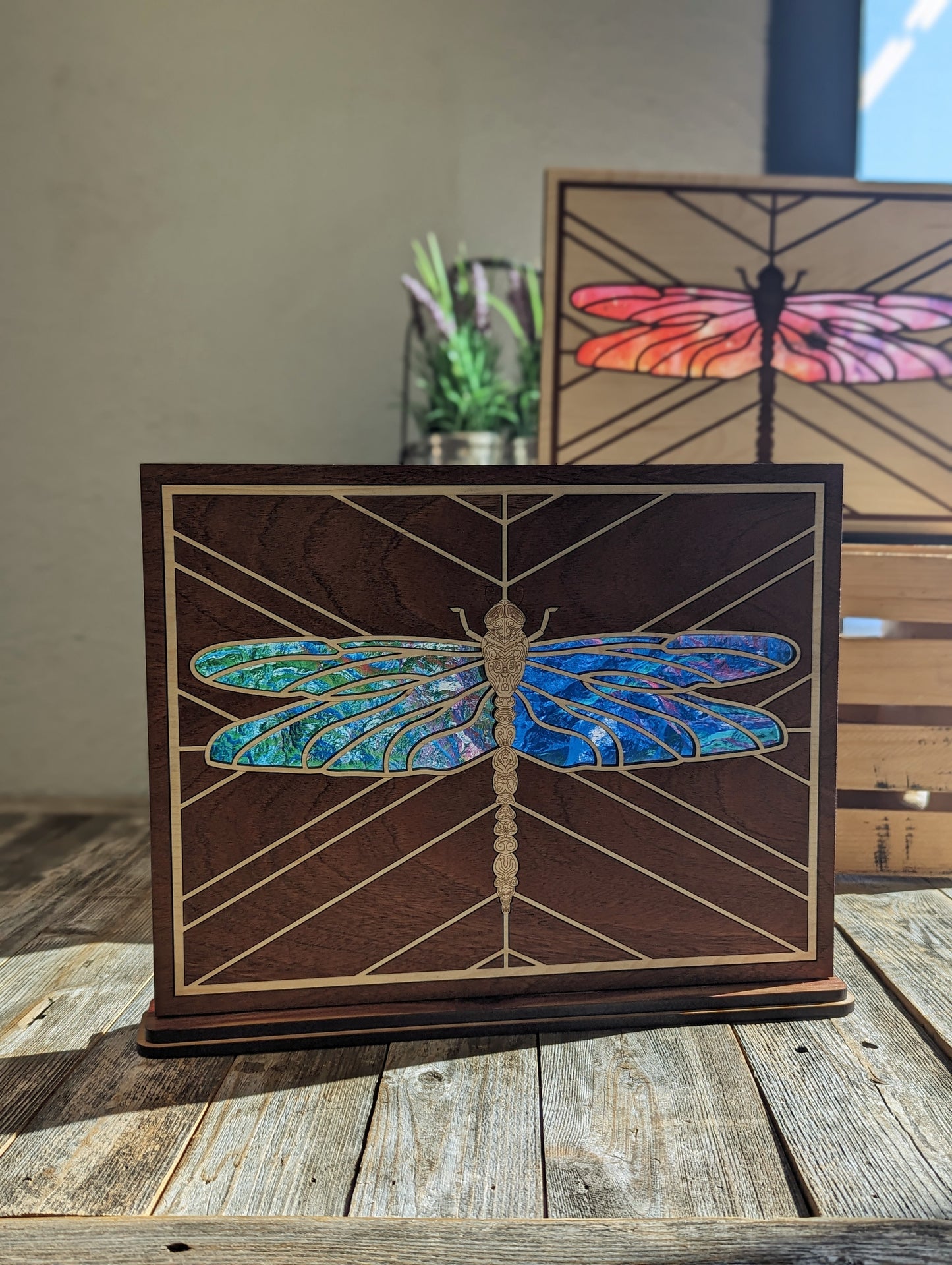 Dragonfly Shelf Sitter w/ Stained Glass Wings