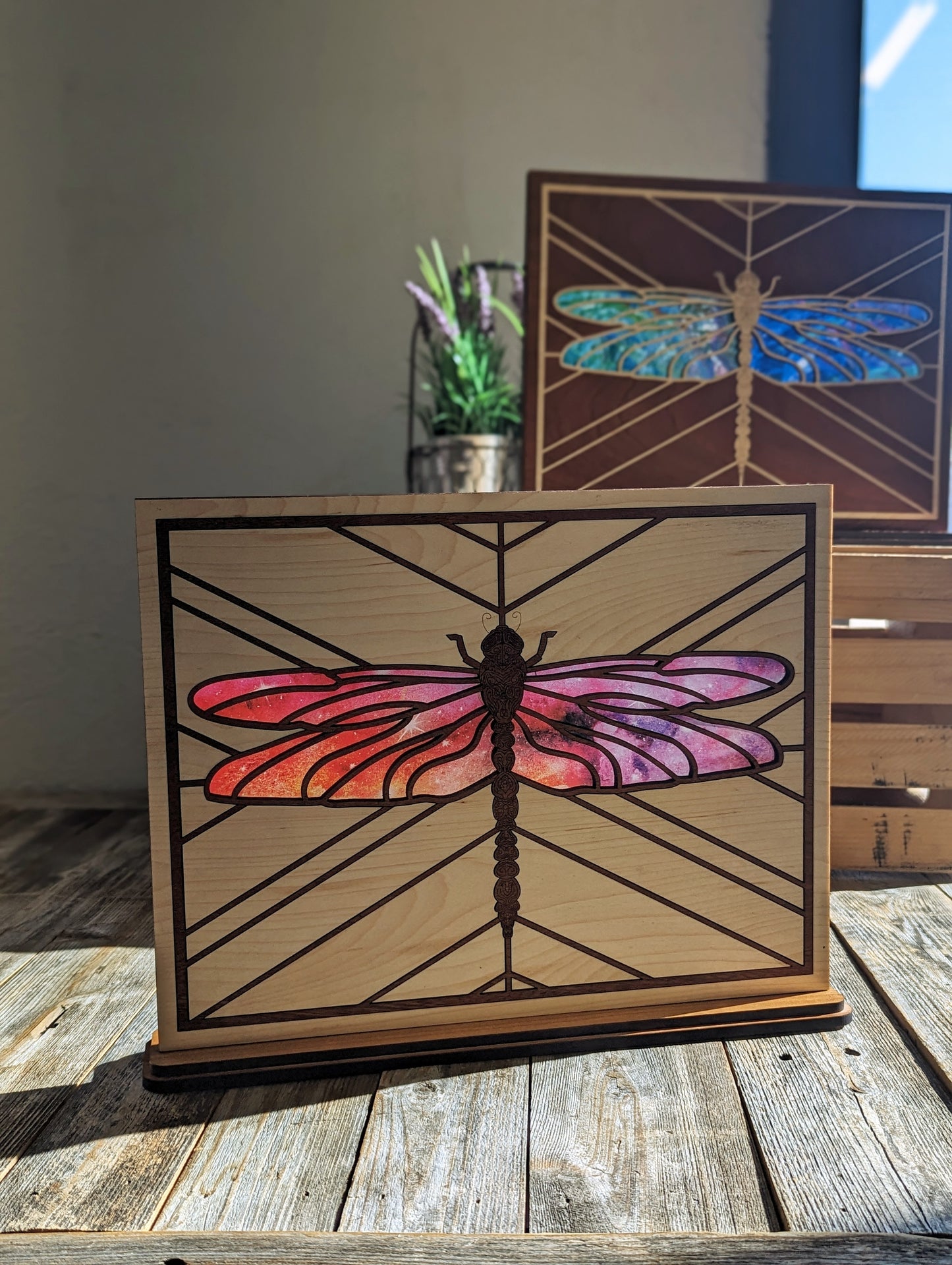 Dragonfly Shelf Sitter w/ Stained Glass Wings