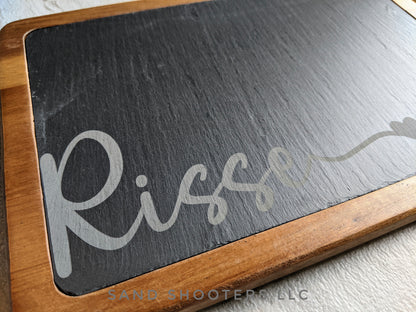 Personalized Slate and Acacia Wood Charcuterie or Cutting Board with Handle