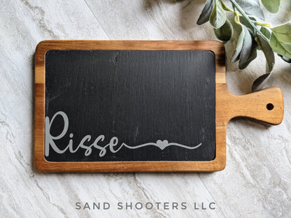Personalized Slate and Acacia Wood Charcuterie or Cutting Board with Handle