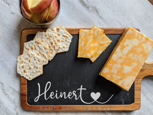 Personalized Slate and Acacia Wood Charcuterie or Cutting Board with Handle