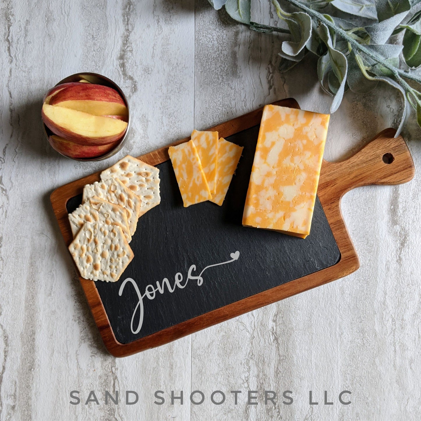 Personalized Slate and Acacia Wood Charcuterie or Cutting Board with Handle