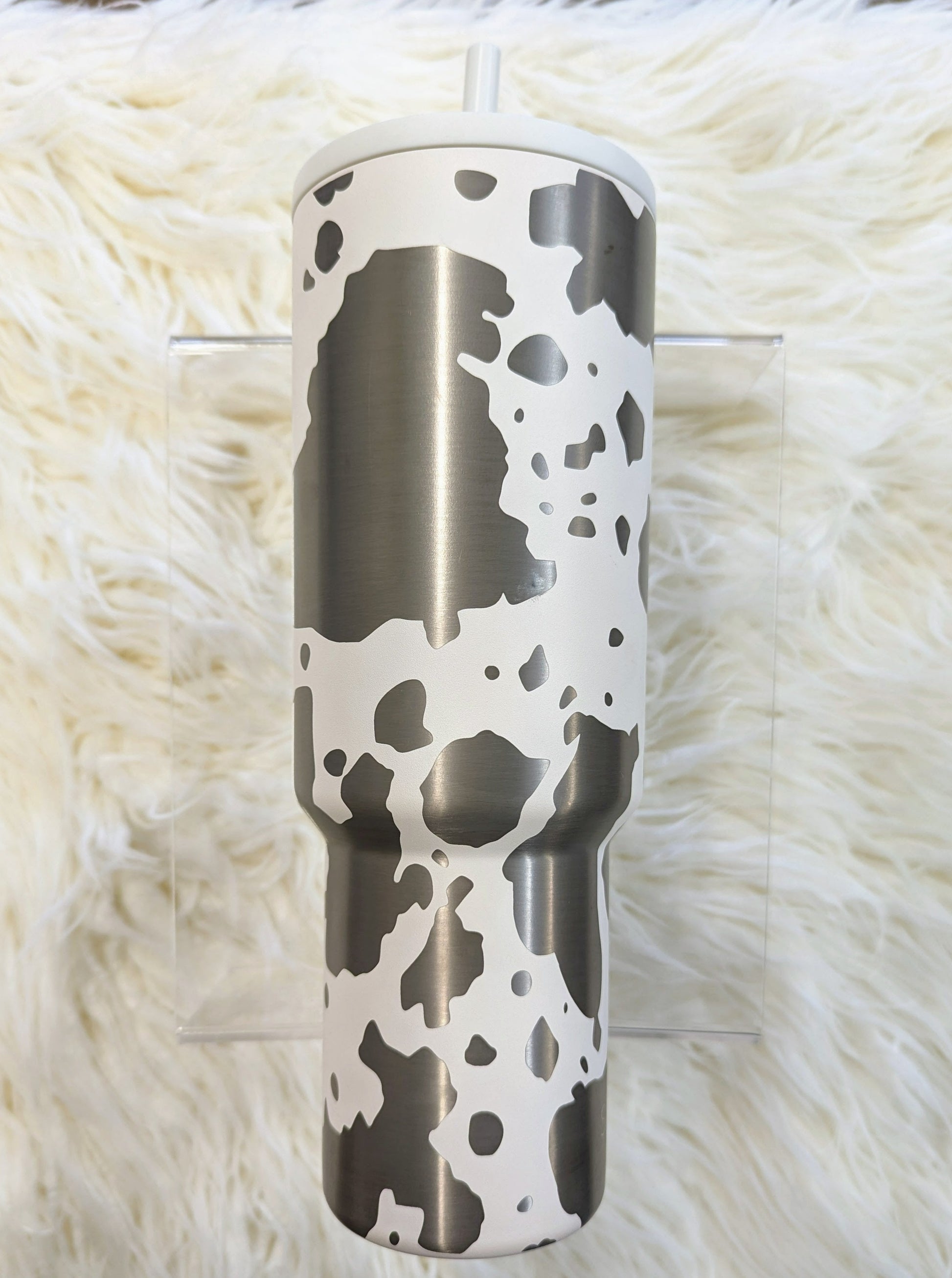 cow print fishing pole Cow print pattern engraved 40 oz insulated stainless steel tumbler – Sand Shooters, LLC