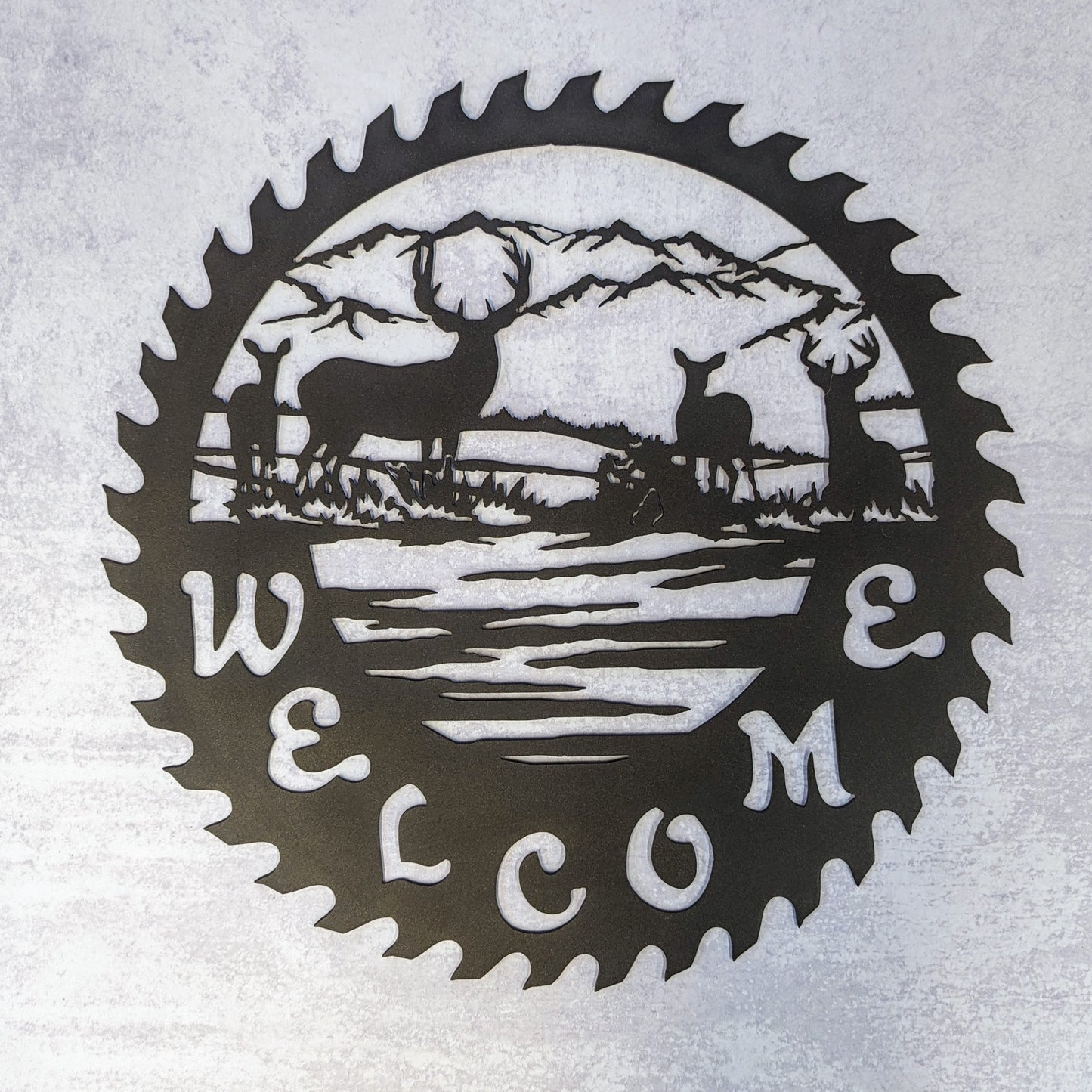 Wildlife Deer Metal Saw Welcome Sign