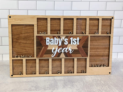Baby's 1st Year wooden picture frame with mosaic inlay
