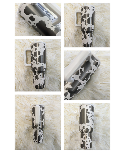 Cow print pattern engraved 40 oz insulated stainless steel tumbler – Sand Shooters, LLC