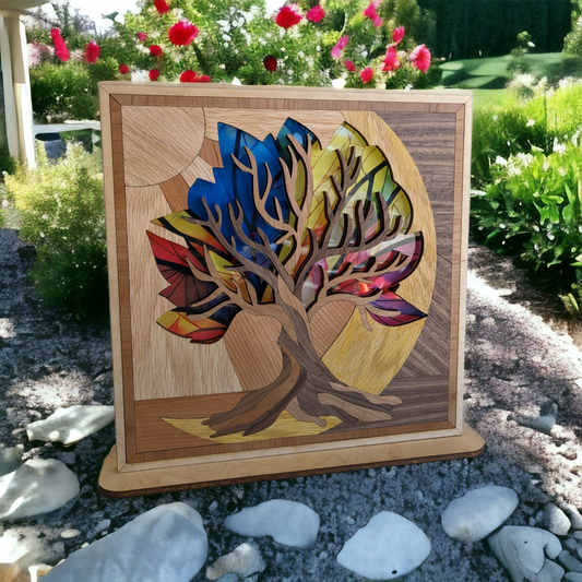 Tree of Life Shelf Sitter w/ Stained Glass Leaves