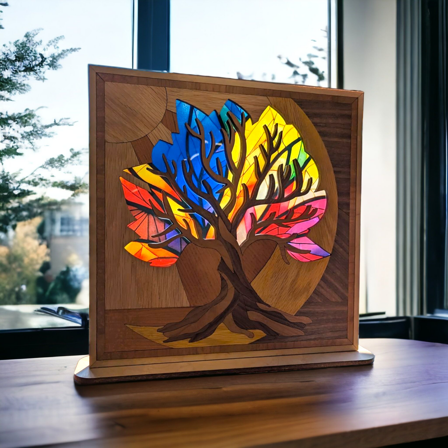 Tree of Life Shelf Sitter w/ Stained Glass Leaves