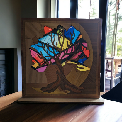 Tree of Life Shelf Sitter w/ Stained Glass Leaves