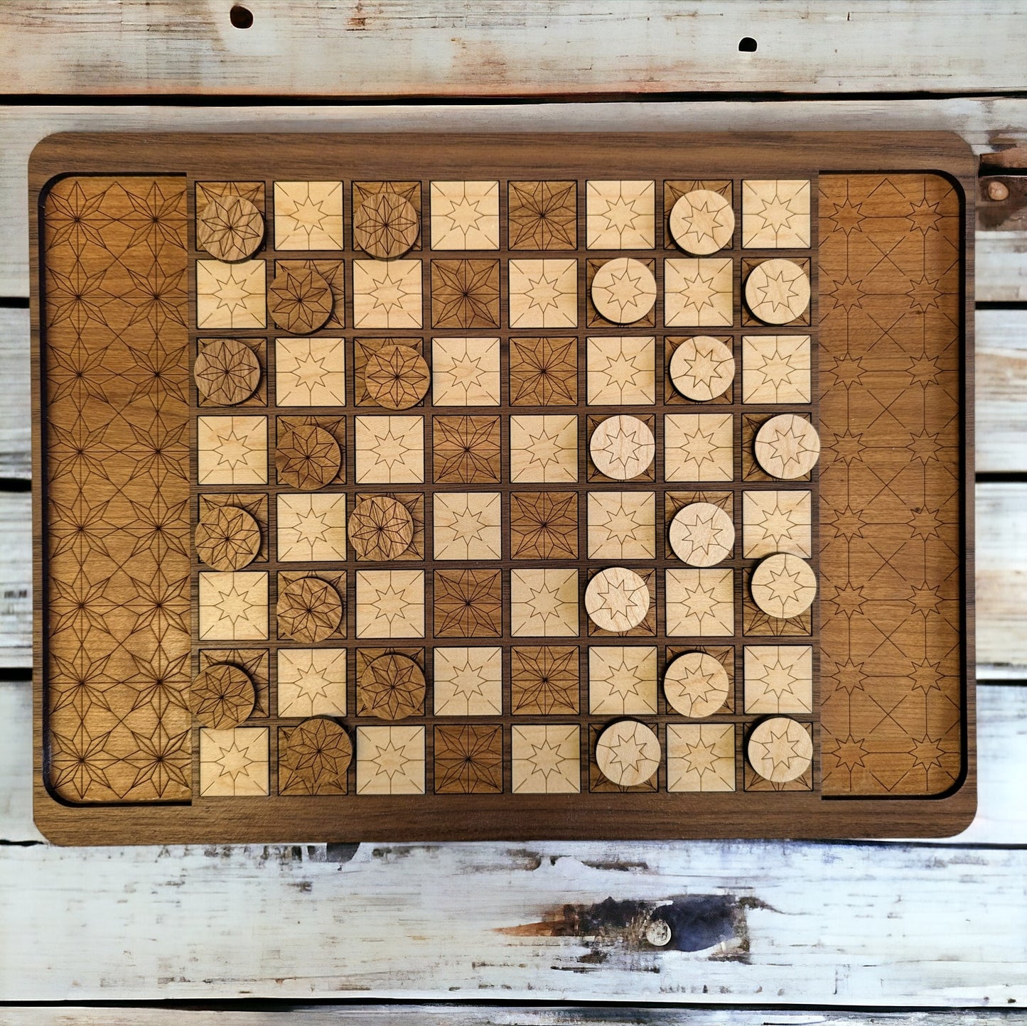 Handcrafted Wooden Checkers Game
