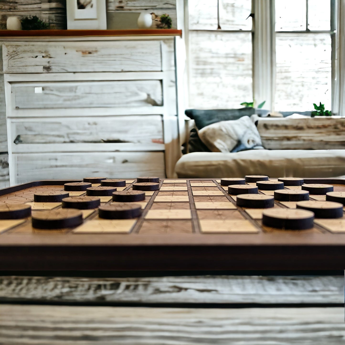 Handcrafted Wooden Checkers Game