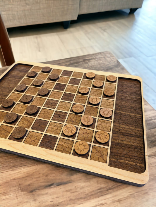 Handcrafted Wooden Checkers Game