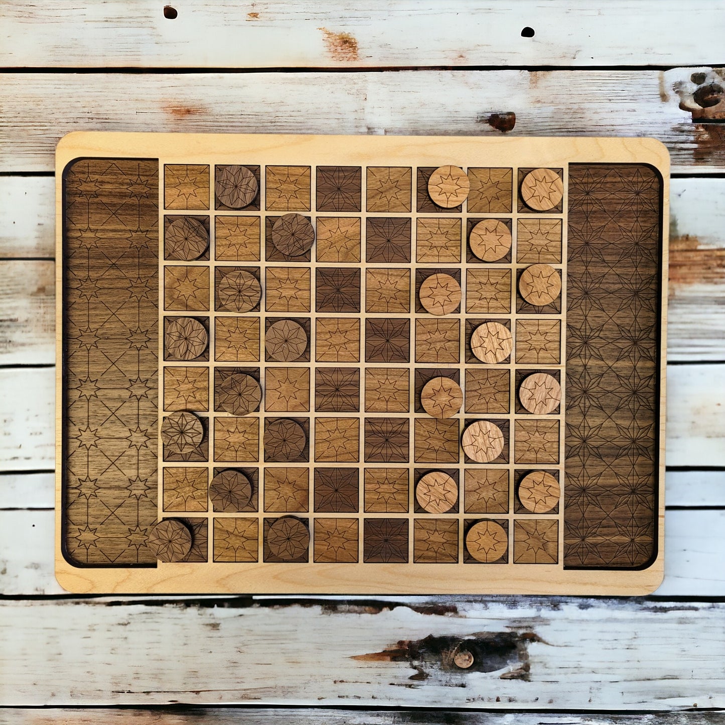 Handcrafted Wooden Checkers Game