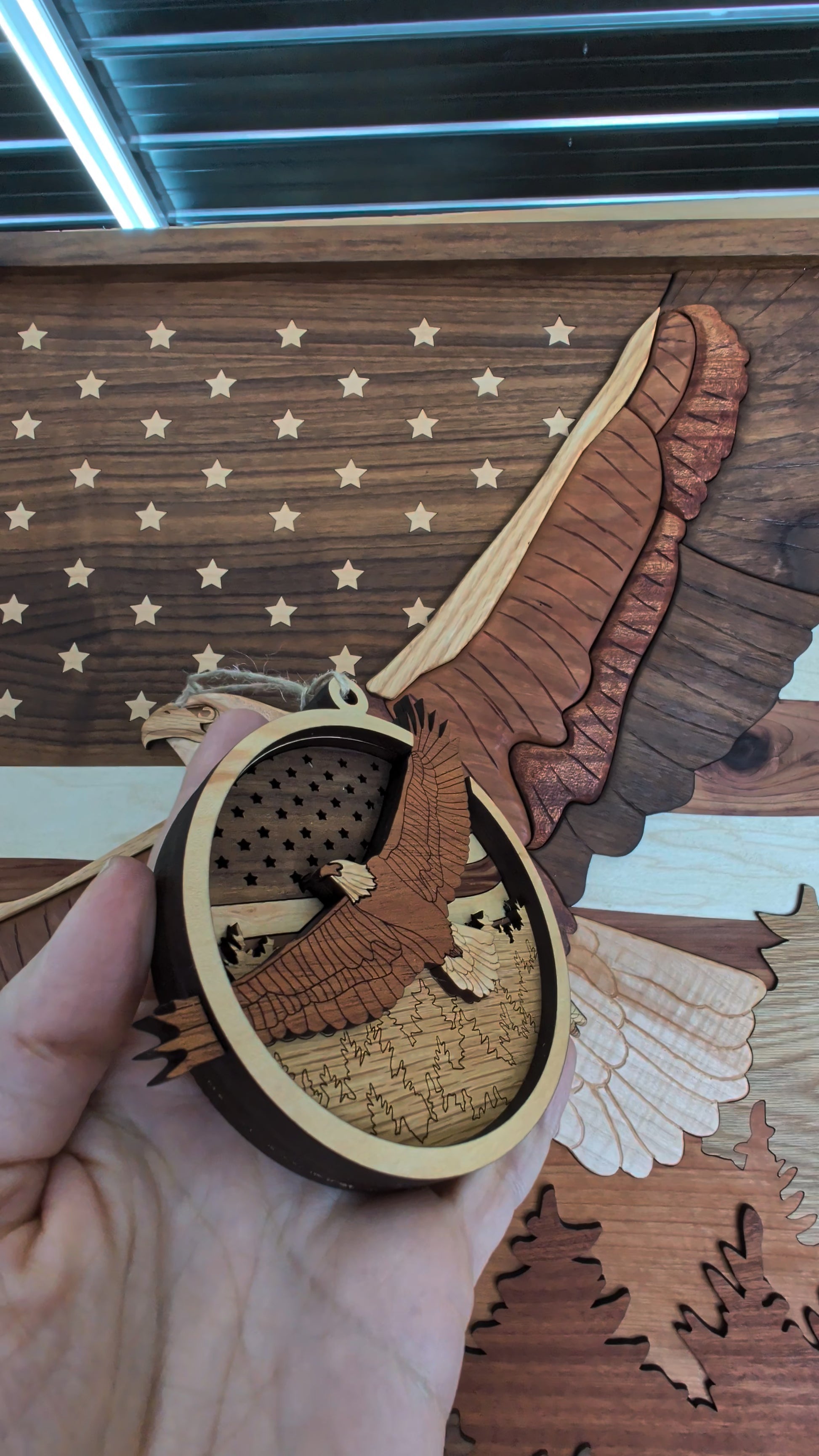 Wooden ornament of an eagle.
