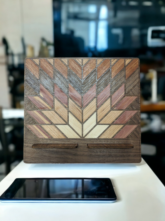 Wooden tablet or iPad stand with star quilt pattern
